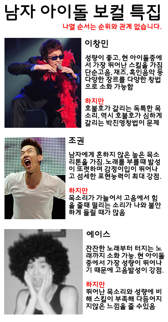연이말에서 어떤분이 주관적으로 평가하신 아이돌 몇몇 보컬 | 인스티즈