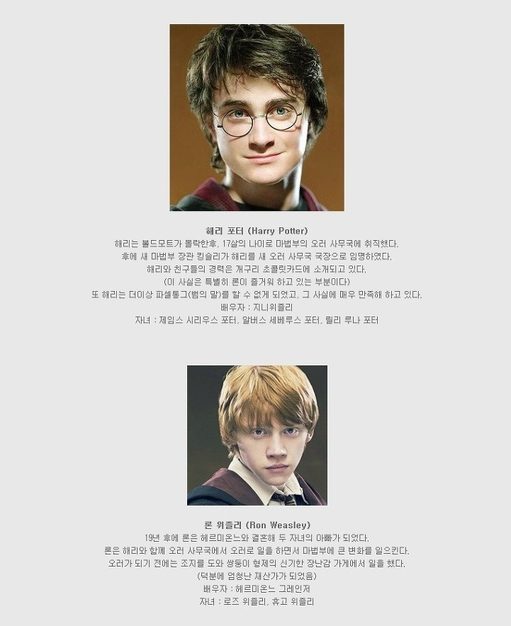 해리포터 캐릭터 실제 이름