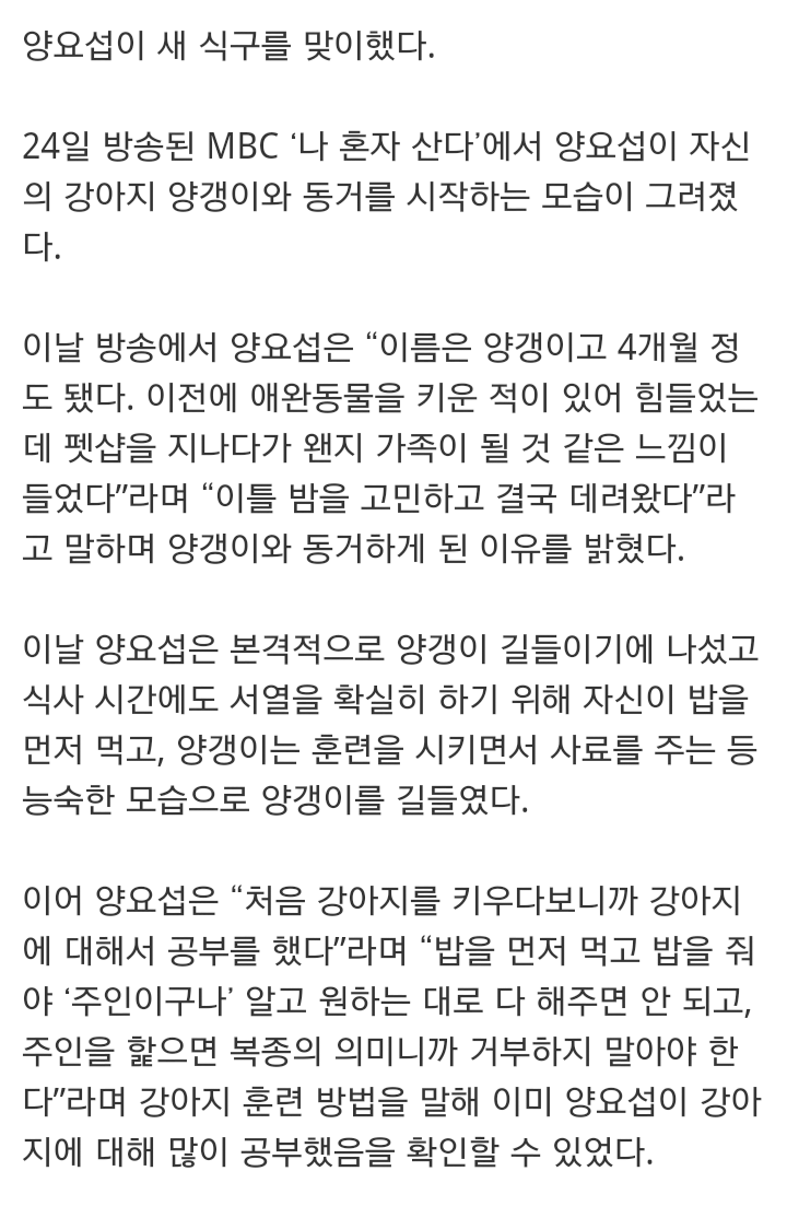 양요섭 강아지, 양갱이와 동거 시작 '양갱이 길들이기' 돌입 | 인스티즈